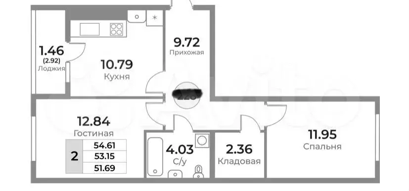 2-к. квартира, 55 м, 2/2 эт. - Фото 1