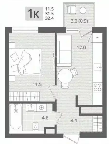 1-к кв. Калининградская область, Пионерский пос. Рыбное,  (32.4 м) - Фото 1