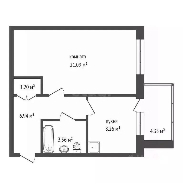 1-к кв. Красноярский край, Красноярск ул. Калинина, 185 (41.8 м) - Фото 2