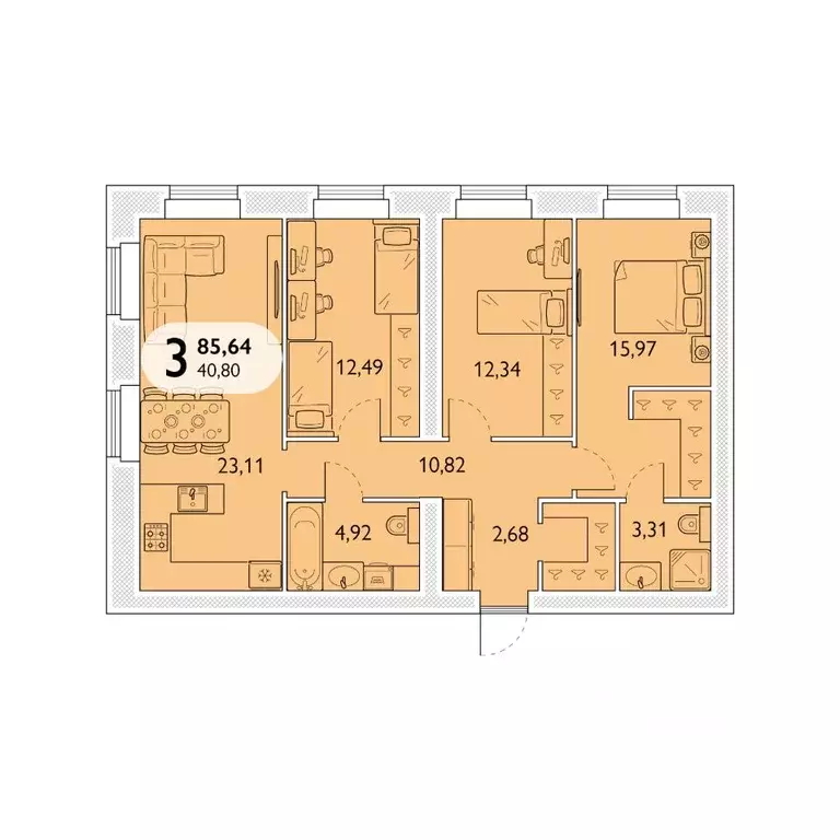 3-к кв. Брянская область, Брянский район, пос. Мичуринский, ... - Фото 1