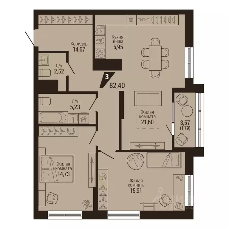 3-к кв. Свердловская область, Екатеринбург Центральный жилрайон, Дом 7 ... - Фото 2