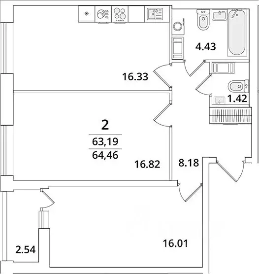 2-к кв. Санкт-Петербург Кубинская ул., 82к3с1 (63.19 м) - Фото 0