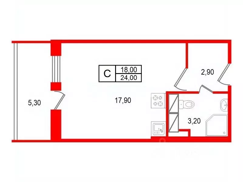 Студия Санкт-Петербург просп. Ветеранов, 171к5 (24.0 м) - Фото 2