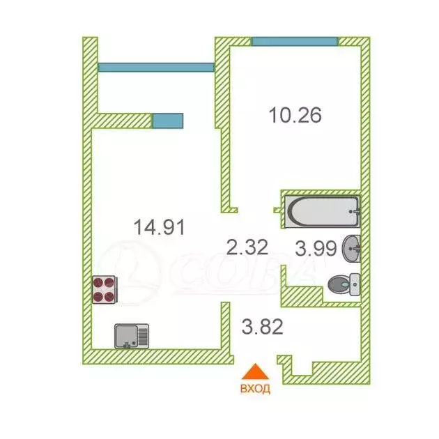 1-комнатная квартира: Тюмень, Селекционная улица, 4 (37 м) - Фото 1