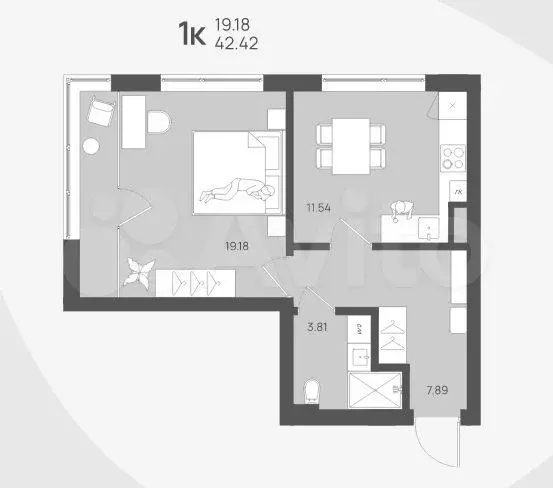 1-к. квартира, 42,4 м, 3/4 эт. - Фото 1