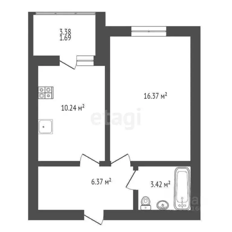 1-к кв. Калининградская область, Калининград аллея Знаний, 3 (39.0 м) - Фото 2