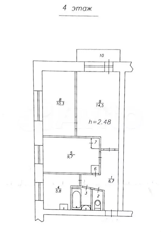 3-к. квартира, 51,6 м, 4/5 эт. - Фото 0