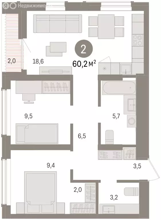 2-комнатная квартира: Новосибирск, улица Аэропорт (60.16 м) - Фото 1