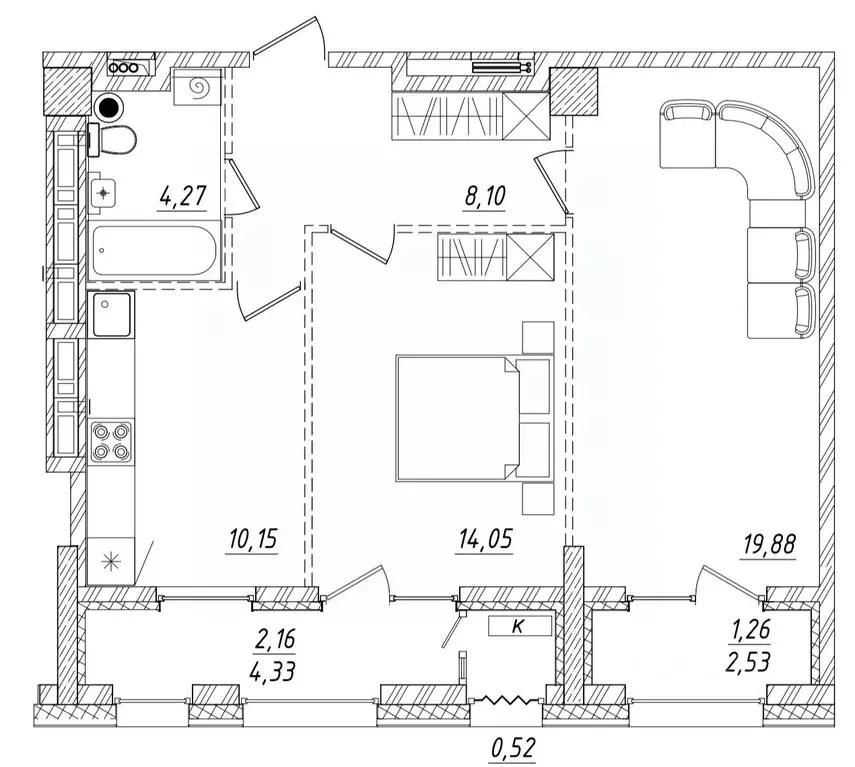 2-к кв. Приморский край, Владивосток ул. Достоевского (60.39 м) - Фото 1