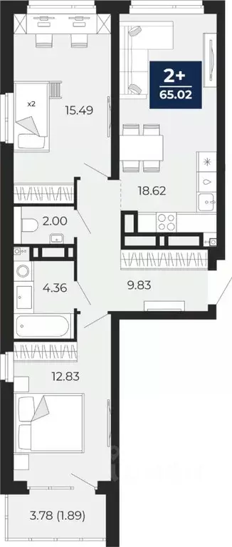 2-к кв. Тюменская область, Тюмень ул. Арктическая, 12 (63.13 м) - Фото 0