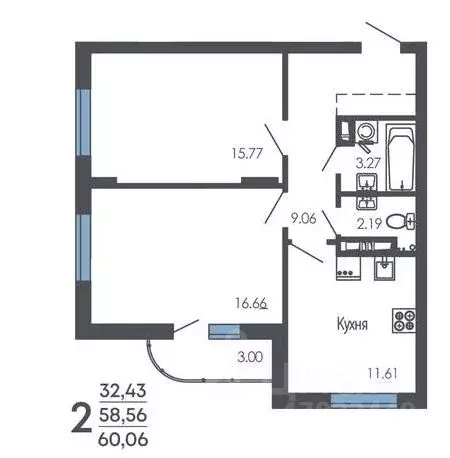 2-к кв. Воронежская область, Воронеж Оникс жилой комплекс (60.06 м) - Фото 1