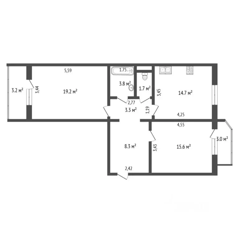 2-к кв. Тюменская область, Тюмень Широтная ул., 173к6 (66.0 м) - Фото 2