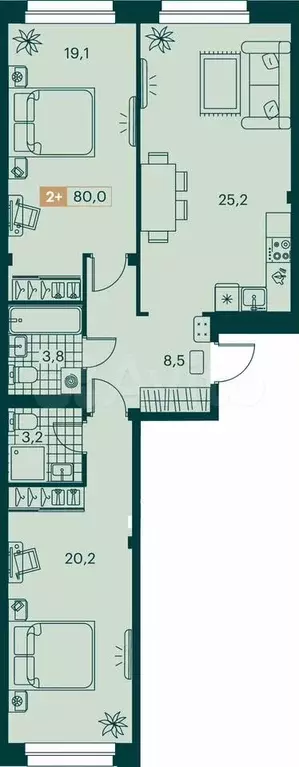 2-к. квартира, 80 м, 11/11 эт. - Фото 0