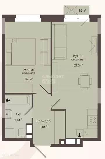 Продаётся 1-к квартира, 46.1 м - Фото 0
