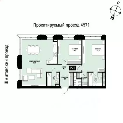 2-к кв. Москва Шелепиха жилой комплекс (93.3 м) - Фото 0