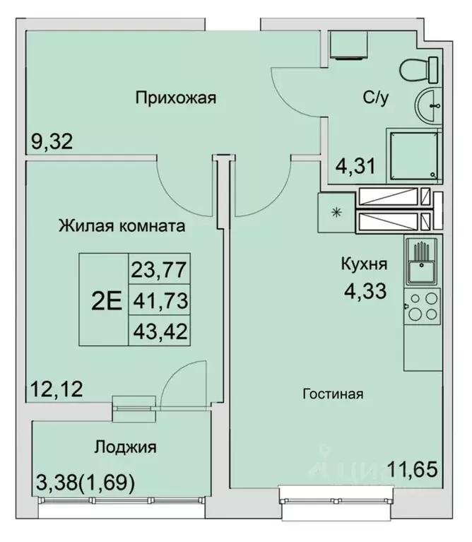 2-к кв. Ростовская область, Батайск  (43.42 м) - Фото 0