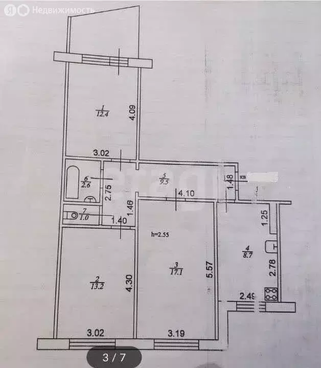 3-комнатная квартира: Казань, улица Четаева, 43 (64.5 м) - Фото 1