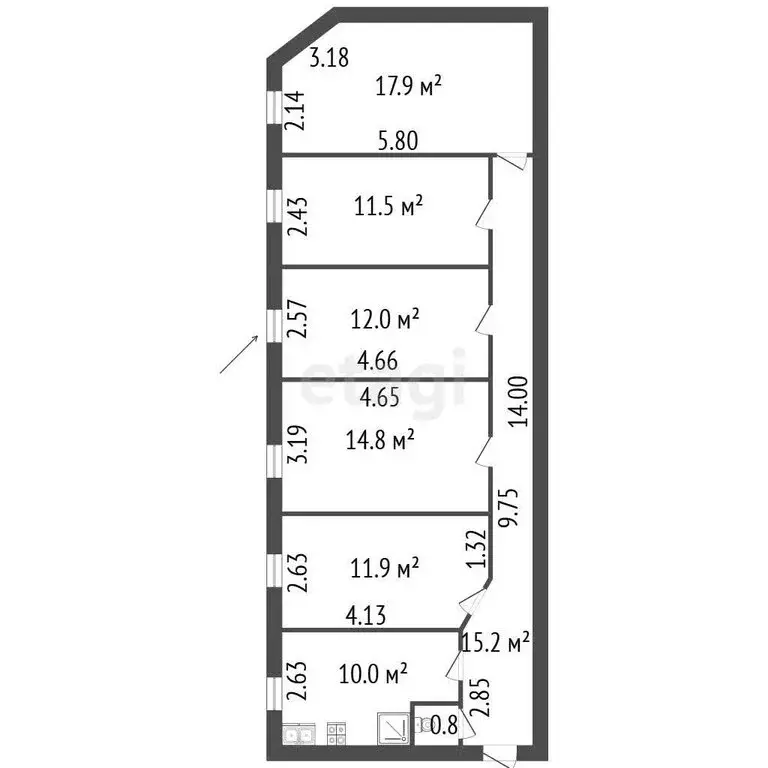 1к в 5-комнатной квартире (12 м) - Фото 0