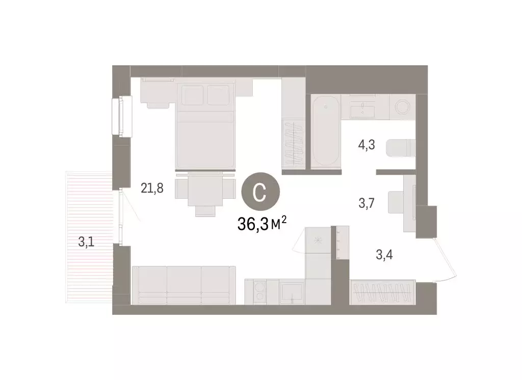 Квартира-студия: Челябинская область, Сосновский муниципальный округ, ... - Фото 2
