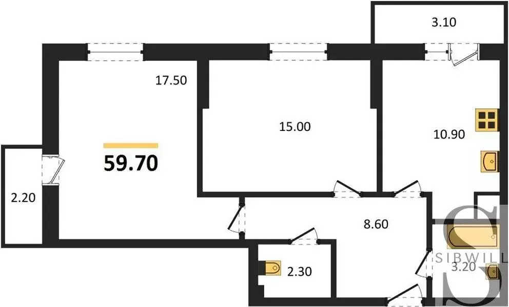 2-комнатная квартира: Новосибирск, улица Бородина, 54 (59.7 м) - Фото 0