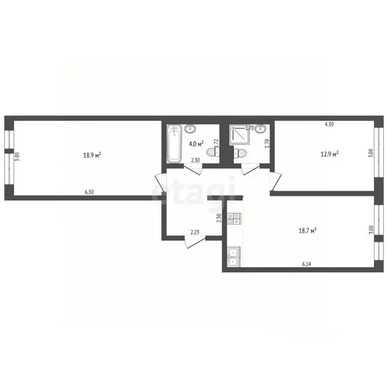 2-к кв. Тюменская область, Тюмень Полевая ул., 117к4 (63.9 м) - Фото 2