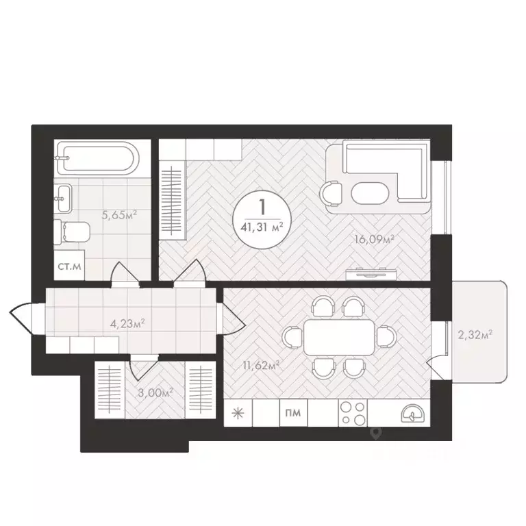 1-к кв. Башкортостан, Уфа Южный-2 мкр,  (41.31 м) - Фото 1