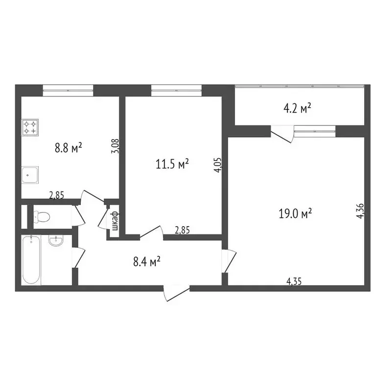 2-комнатная квартира: Тобольск, микрорайон 7А, 37А (52 м) - Фото 0