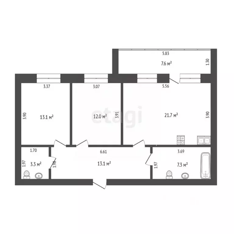 2-к кв. Тюменская область, Тюмень ул. Тимофея Кармацкого, 7к1 (70.5 м) - Фото 2