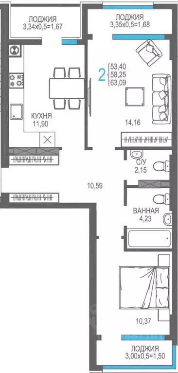 2-к кв. Крым, Алушта На Фонтанке жилой комплекс (58.25 м) - Фото 1