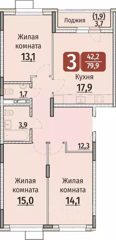3-к кв. Чувашия, Чебоксары ул. Энергетиков, поз7 (79.9 м) - Фото 0