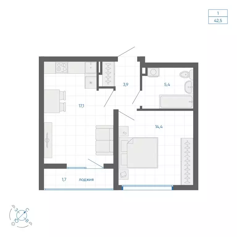 1-комнатная квартира: Екатеринбург, улица Вильгельма де Геннина, 59 ... - Фото 2