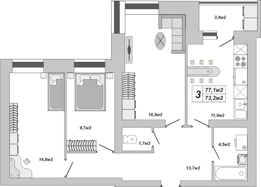 3-к кв. Тамбовская область, Тамбов ул. Чичерина, 7/1к3 (77.1 м) - Фото 0