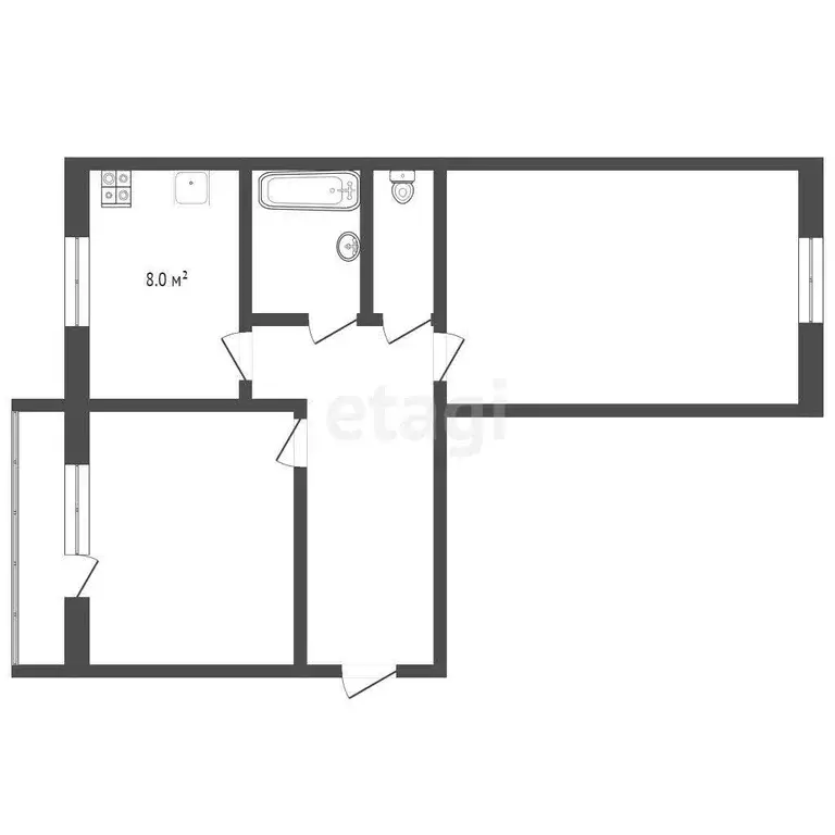 Квартира, 2 комнаты, 46.4 м - Фото 0