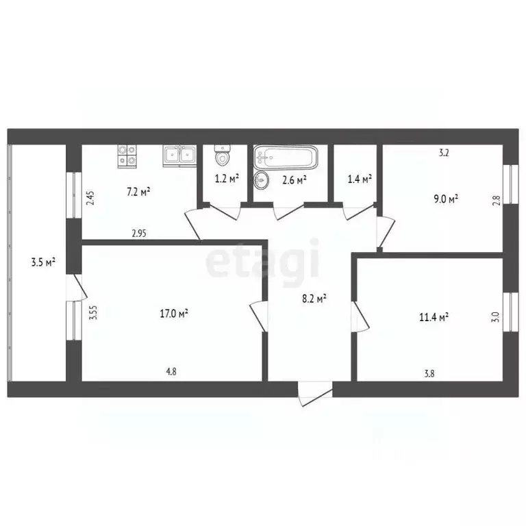 3-к кв. Татарстан, Бугульма ул. Владимира Комарова, 4 (58.0 м) - Фото 2