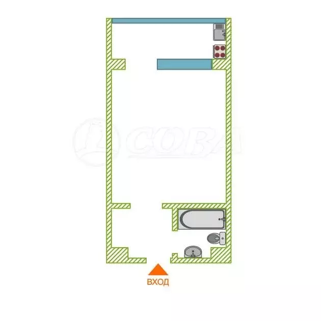 1-комнатная квартира: Тюмень, Ямская улица, 98В (20.6 м) - Фото 1