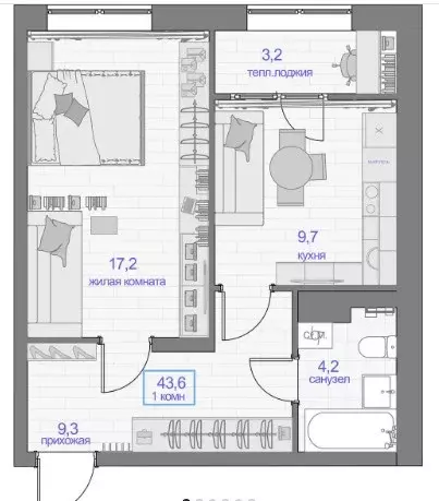 Продаётся 1-к квартира, 43.9 м - Фото 0