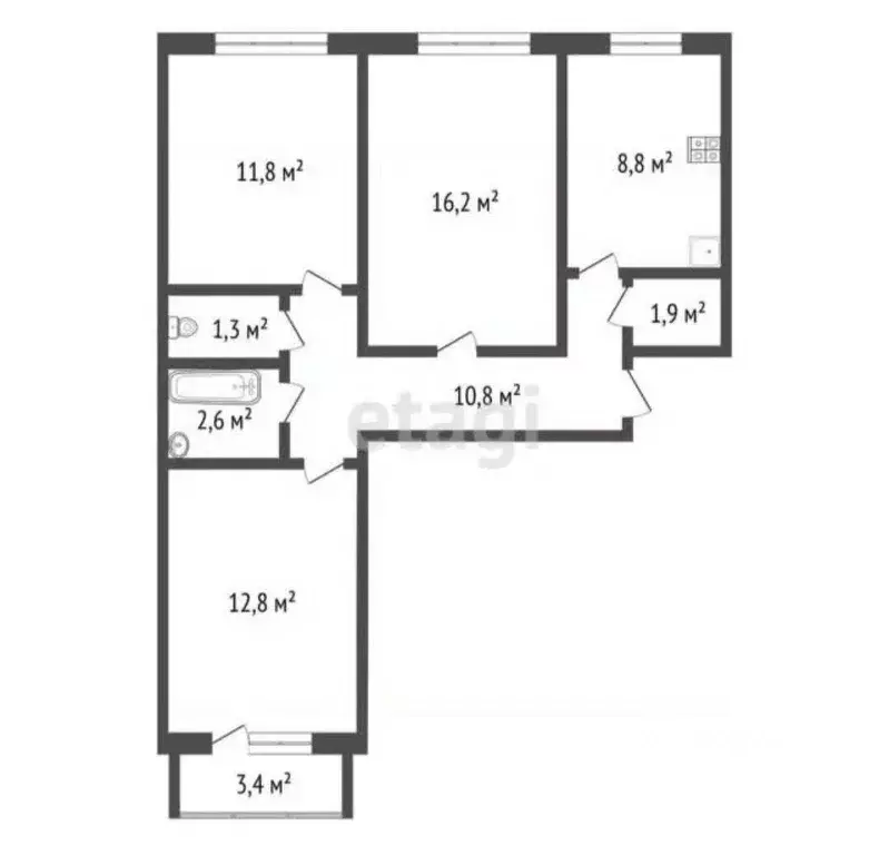 3-к кв. Башкортостан, Стерлитамак ул. Артема, 99 (66.2 м) - Фото 1