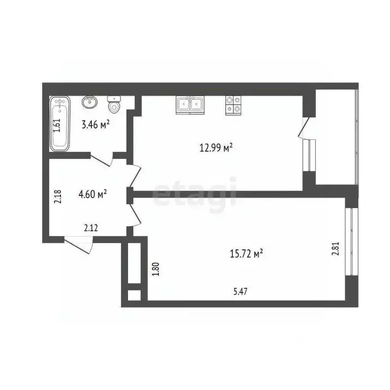 1-к кв. Тюменская область, Тюмень Ставропольская ул., 97 (36.9 м) - Фото 1