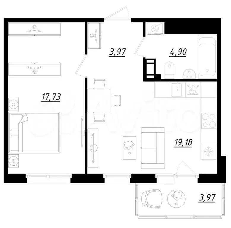 1-к. квартира, 47 м, 4/5 эт. - Фото 0