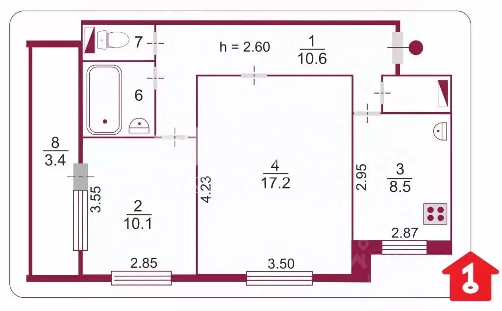 2-к кв. Омская область, Омск ул. Василия Маргелова, 391 (51.5 м) - Фото 1