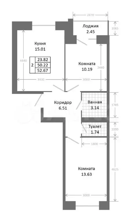 2-к. квартира, 53 м, 3/5 эт. - Фото 0