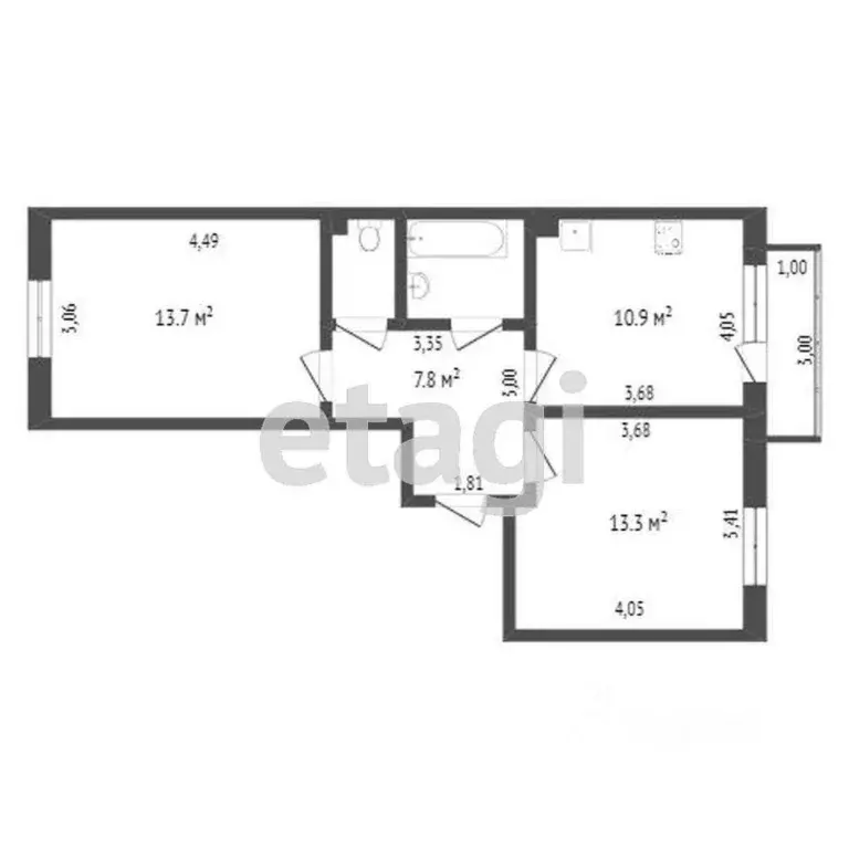 2-к кв. Бурятия, Улан-Удэ ул. Москалева, 4 (47.7 м) - Фото 1
