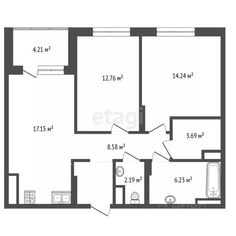 2-к кв. Тюменская область, Тюмень ул. Краснооктябрьская, 8 (61.4 м) - Фото 1