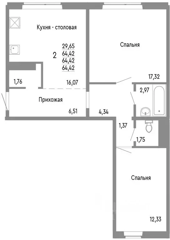 2-к кв. Челябинская область, Челябинск Нефтебазовая ул., 1к2 (64.42 м) - Фото 0