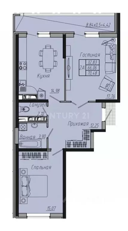 2-к кв. Краснодарский край, Краснодар Стахановская ул., 1/5к5 (70.0 м) - Фото 1