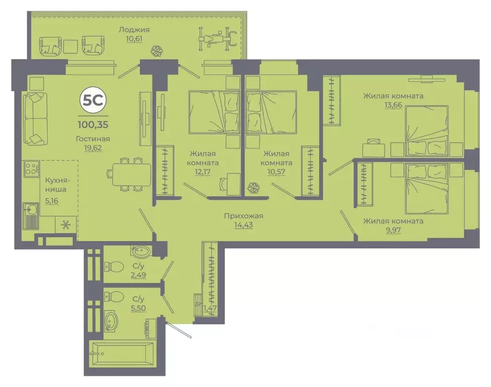5-к кв. Ростовская область, Ростов-на-Дону Левенцовский мкр, ... - Фото 1