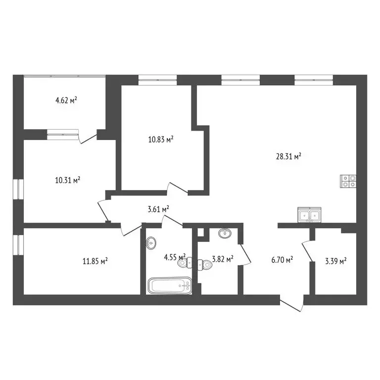 3-комнатная квартира: Тюмень, Краснооктябрьская улица, 8 (85.7 м) - Фото 0