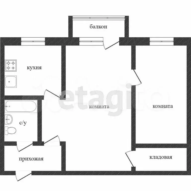 2-к. квартира, 42,7 м, 2/5 эт. - Фото 0