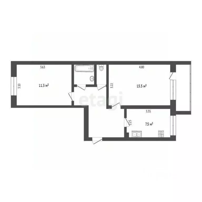 2-к кв. Тюменская область, Тюмень Гилево мкр, ул. Вербная, 1А (46.9 м) - Фото 2