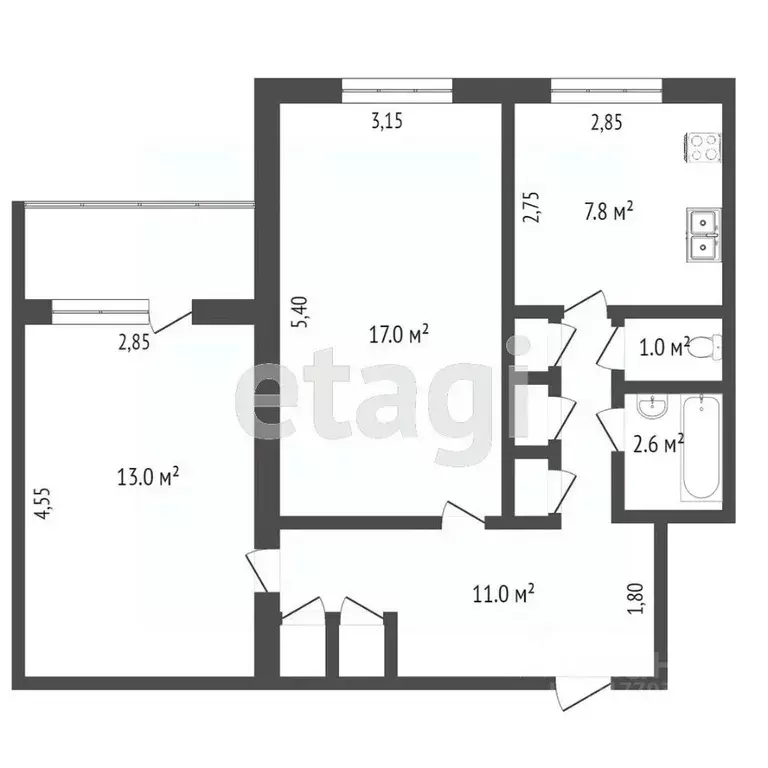 2-к кв. Ямало-Ненецкий АО, Новый Уренгой Советский мкр, 7/2 (52.9 м) - Фото 2